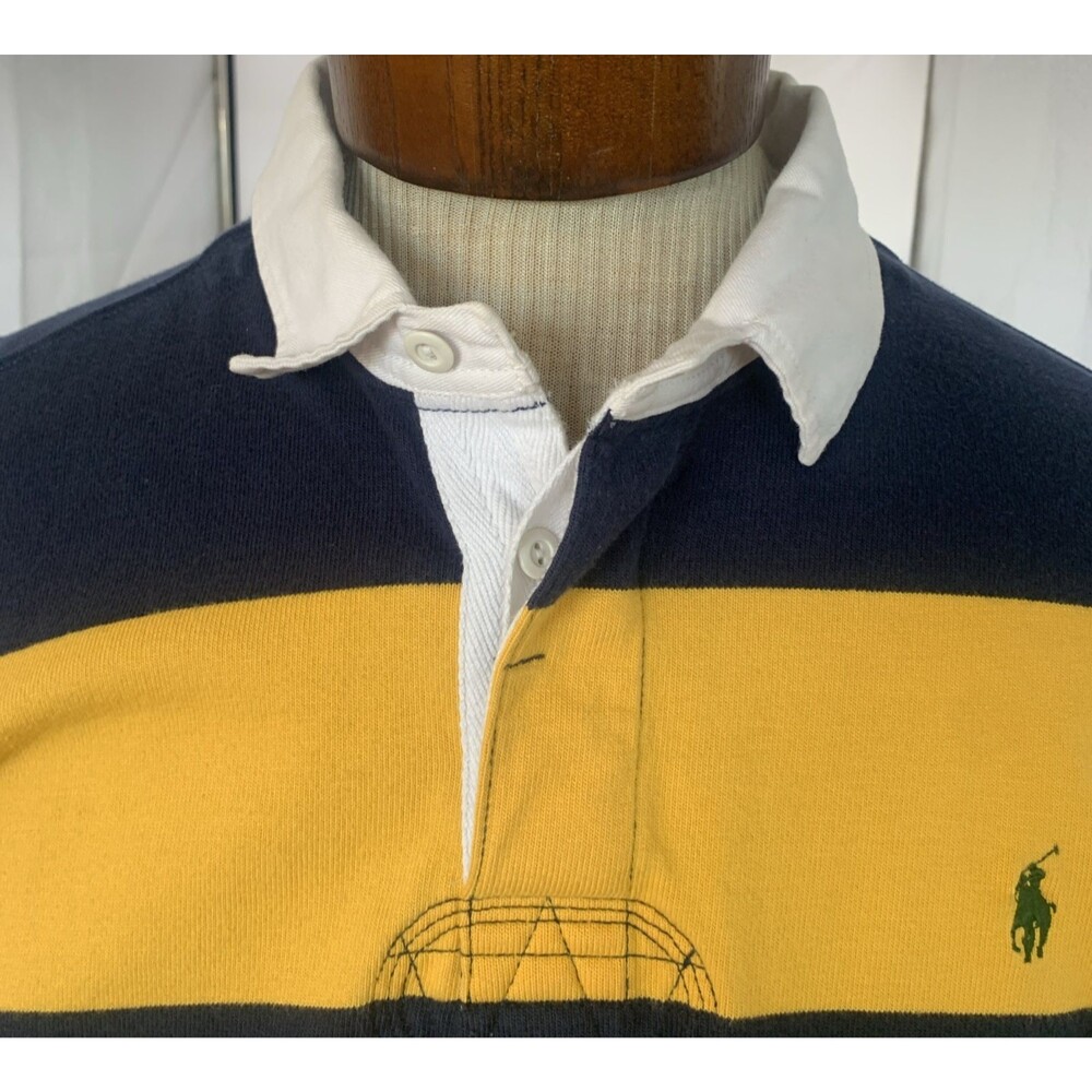 Polo Ralph Lauren Rugby Shirt Mens XXL Custom Fit Gold Blue Striped Long Sleeved
